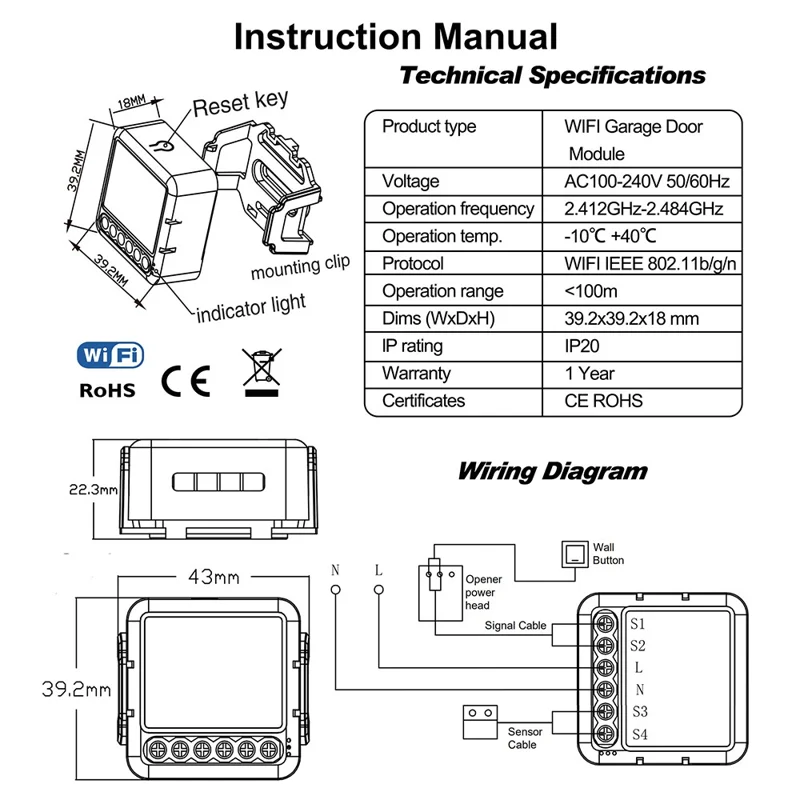 SB012 WiFi Garage Door Controller Voice Control Smart Roller Shutter Control Module Tuya Smart Life Compatible