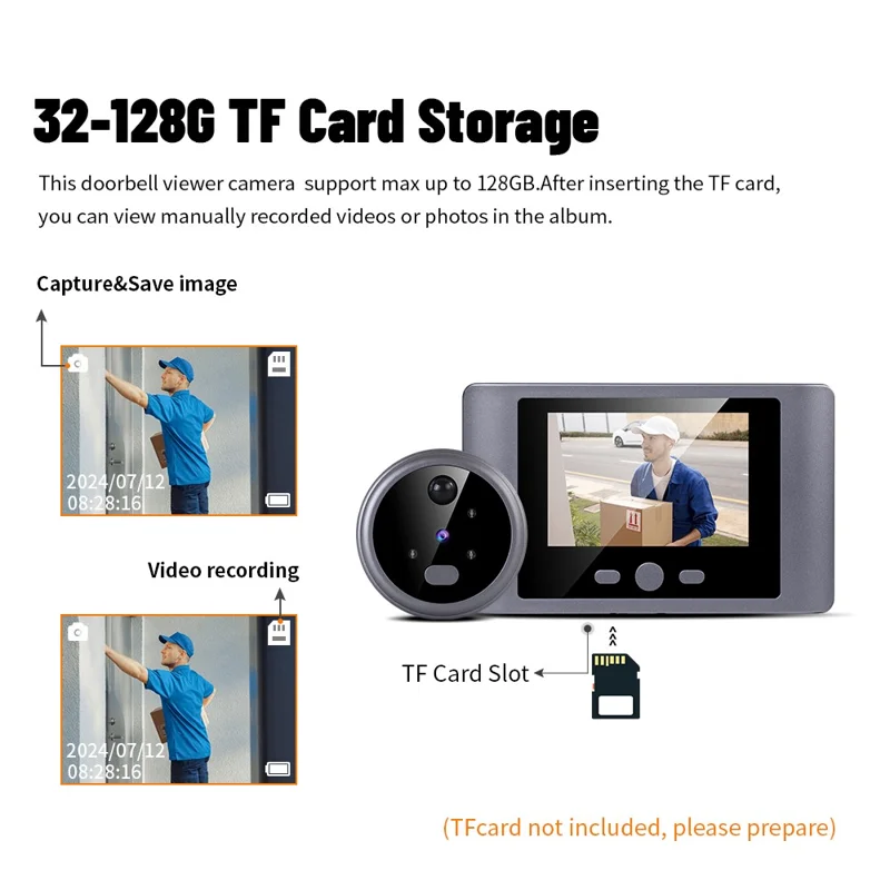 Câmera de Visor de Porta N100 com Display Colorido de 2,8 Polegadas, Campainha de Vídeo com Visão Noturna e Detecção de Movimento