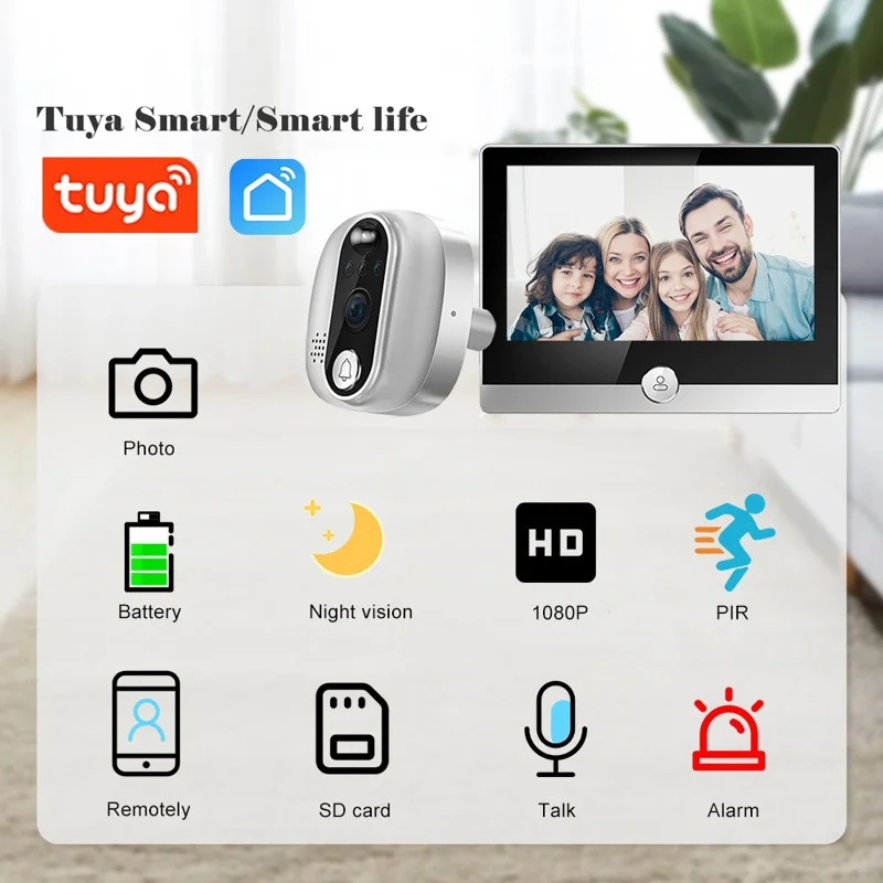 W1 4.3 Inch Color Screen WiFi Digital Peephole Camera Motion Detection Two Way Audio Smart Door Viewer
