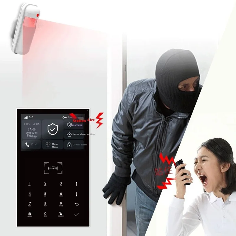 PG-109 Sistema de Alarme Residencial com Tela Sensível ao Toque de 4,3 Polegadas, 2G + Wi-Fi, Compatível com Tuya / Alexa com Função de Campainha - Plugue dos EUA