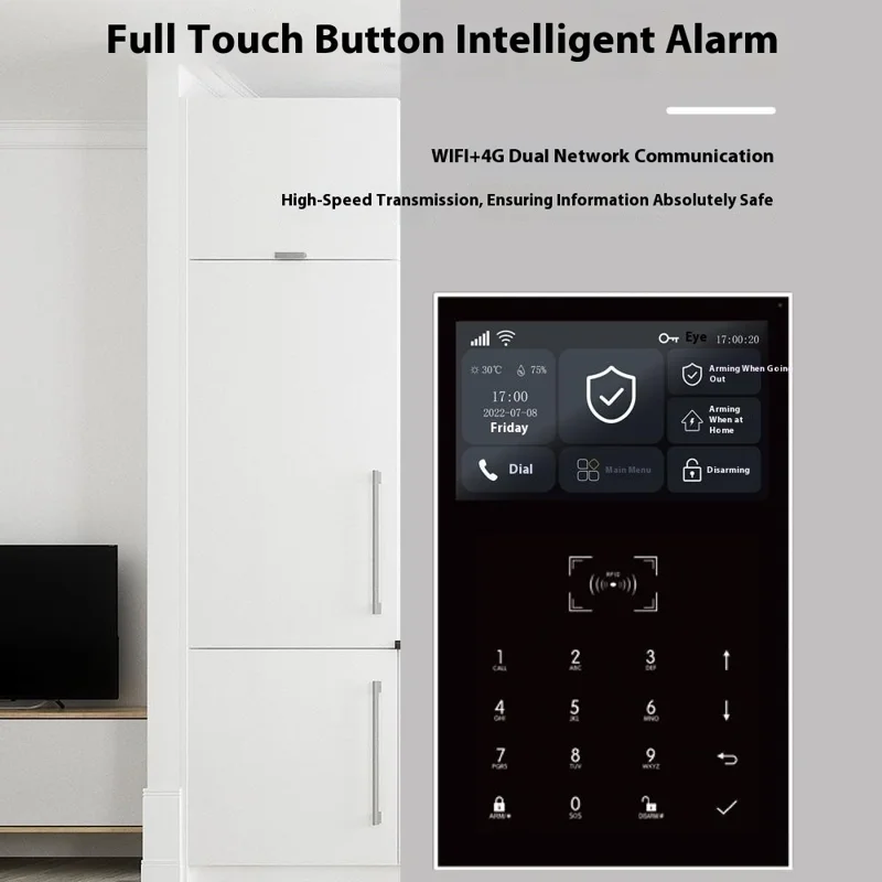 PG-109 Sistema de Alarme Residencial com Tela Sensível ao Toque de 4,3 Polegadas, 2G + Wi-Fi, Compatível com Tuya / Alexa com Função de Campainha - Plugue dos EUA