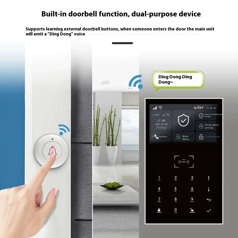 PG-109 Sistema de Alarme Residencial com Tela Sensível ao Toque de 4,3 Polegadas, 2G + Wi-Fi, Compatível com Tuya / Alexa com Função de Campainha - Plugue dos EUA