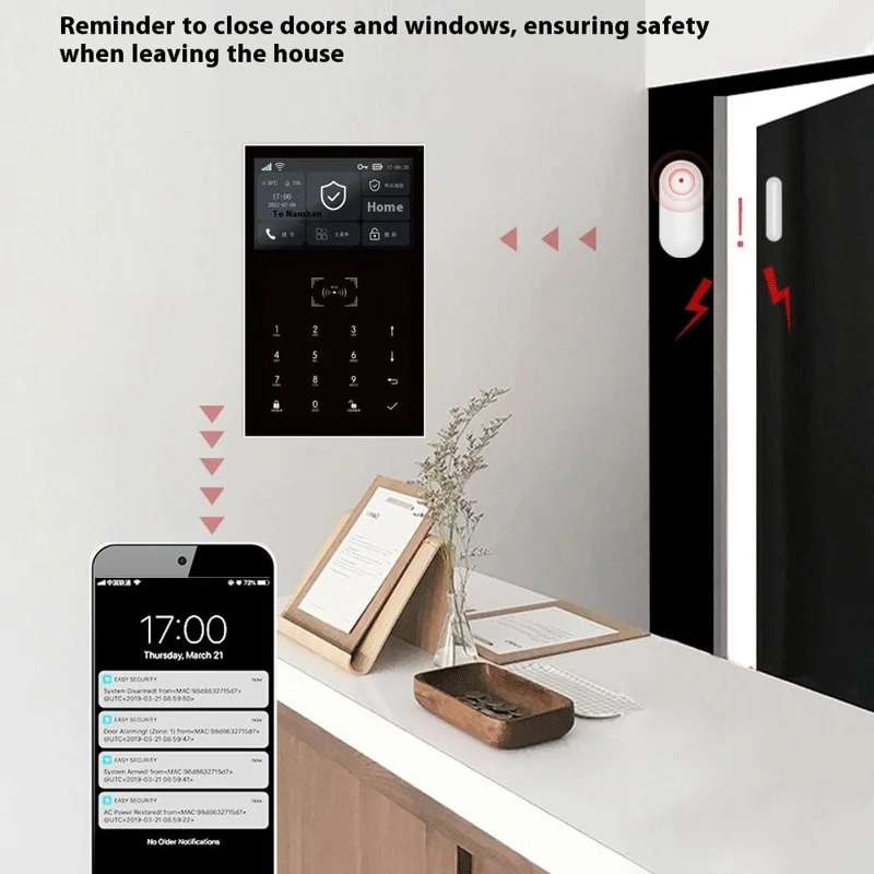 PG-109 Sistema de Alarme Residencial com Tela Sensível ao Toque de 4,3 Polegadas, 2G + Wi-Fi, Compatível com Tuya / Alexa com Função de Campainha - Plugue dos EUA