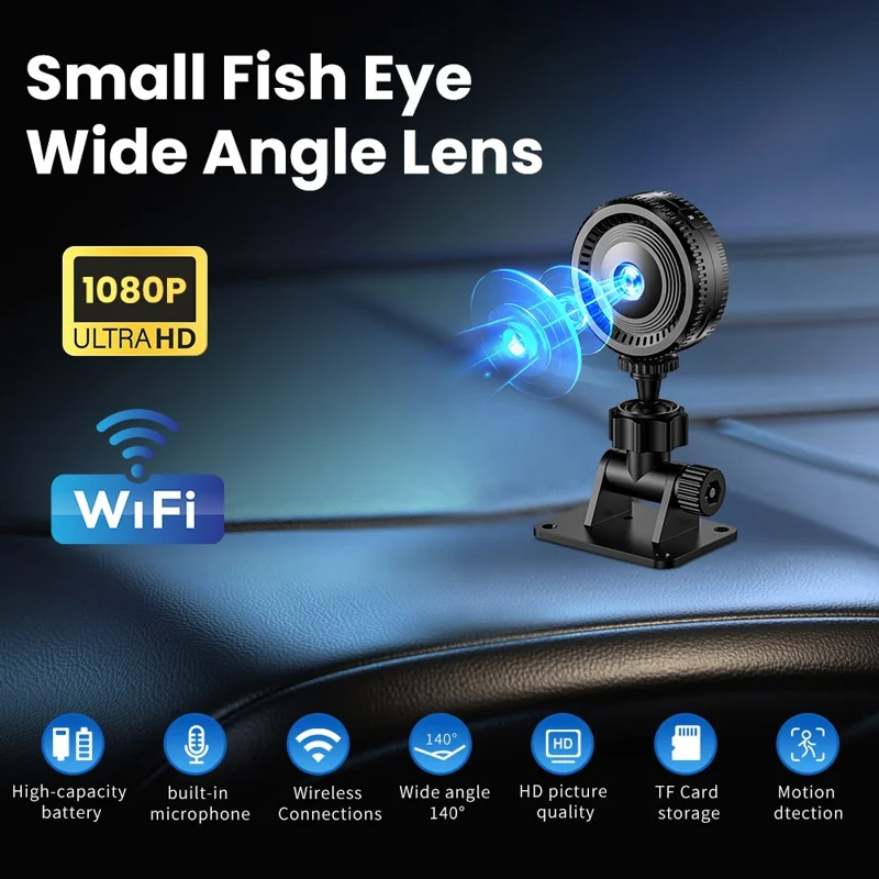 Telecamera di sicurezza domestica C8 con scheda TF da 32 GB, sorveglianza wireless WiFi, mini telecamera con microfono e rilevamento del movimento
