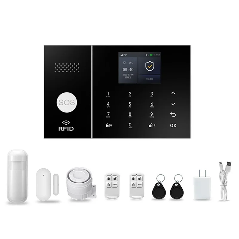 Sistema de alarme inteligente de segurança doméstica PG-108 Controle remoto por aplicativo Alerta de intrusão sem fio, versão WiFi + 2G - Plugue europeu