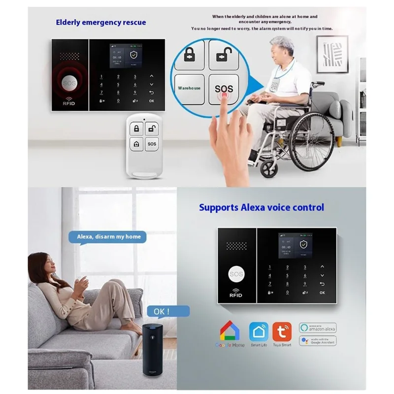 Sistema de alarme inteligente de segurança doméstica PG-108 Controle remoto por aplicativo Alerta de intrusão sem fio, versão WiFi + 2G - Plugue europeu