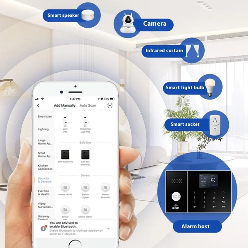 Sistema de alarme inteligente de segurança doméstica PG-108 Controle remoto por aplicativo Alerta de intrusão sem fio, versão WiFi + 2G - Plugue europeu