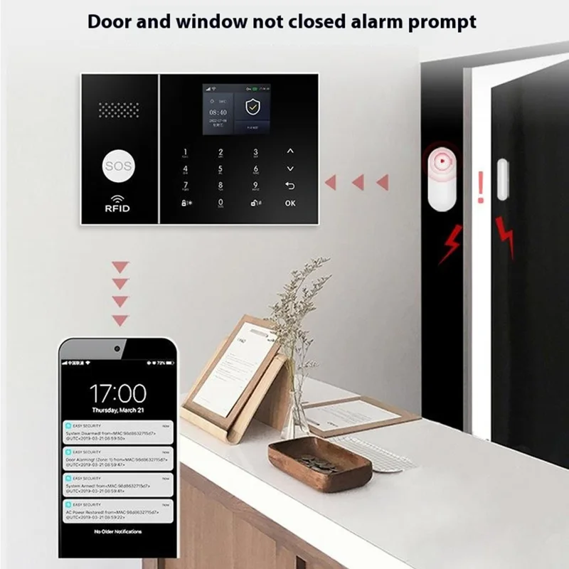 Sistema de alarme inteligente de segurança doméstica PG-108 Controle remoto por aplicativo Alerta de intrusão sem fio, versão WiFi + 2G - Plugue europeu