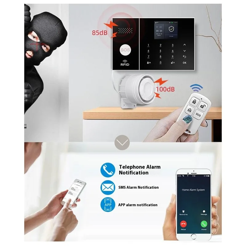 Sistema de alarme inteligente de segurança doméstica PG-108 Controle remoto por aplicativo Alerta de intrusão sem fio, versão WiFi + 2G - Plugue europeu