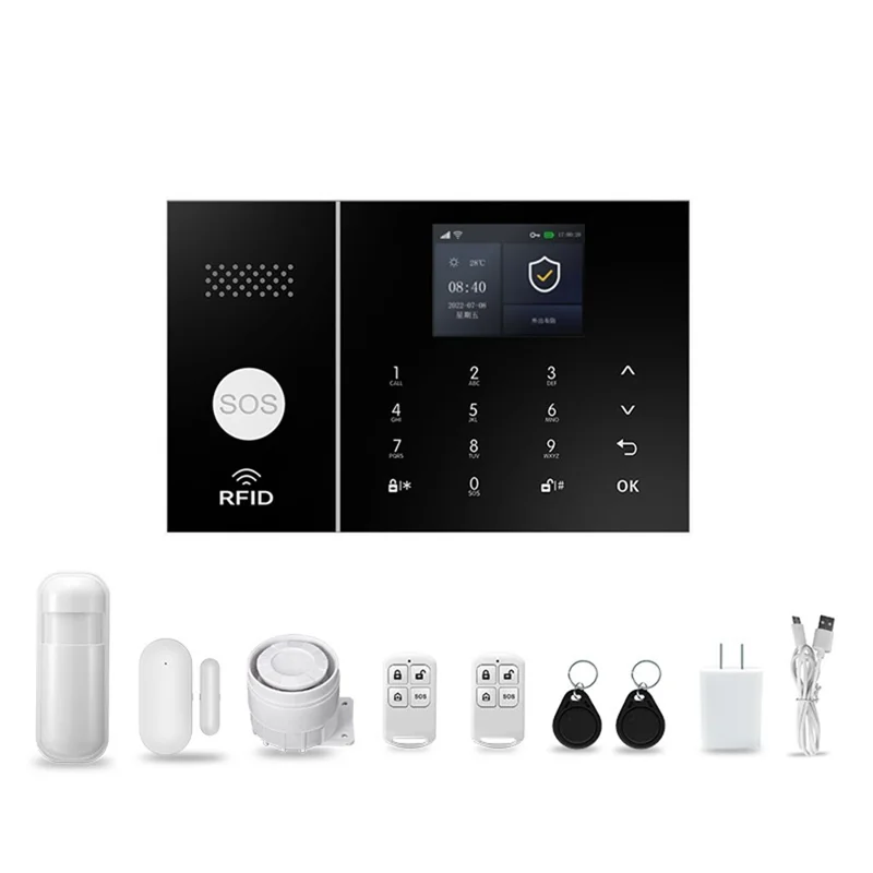 PG-108 Sistema de Alarme Inteligente para Segurança Residencial com Controle Remoto por Aplicativo, Versão WiFi + 4G - Plugue EU