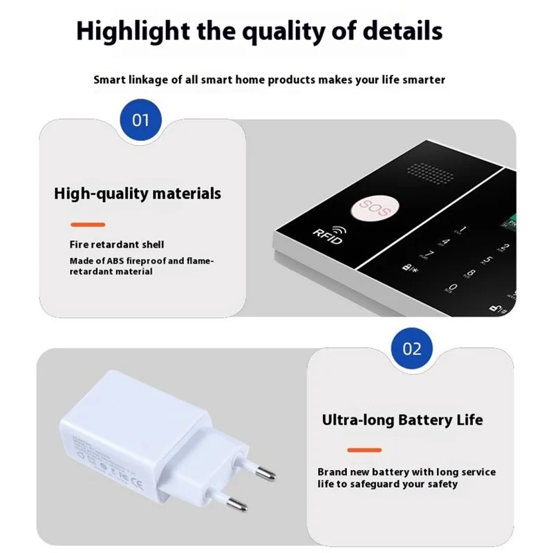 PG-108 Sistema de Alarme Inteligente para Segurança Residencial com Controle Remoto por Aplicativo, Versão WiFi + 4G - Plugue EU