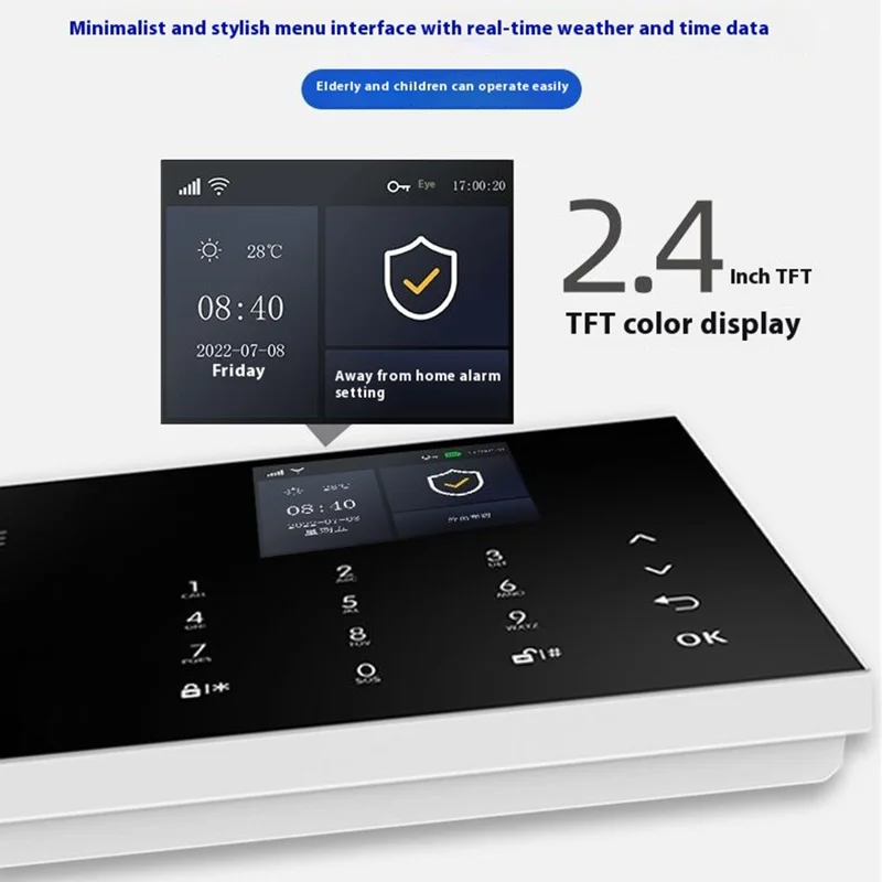 PG-108 Sistema de Alarme Inteligente para Segurança Residencial com Controle Remoto por Aplicativo, Versão WiFi + 4G - Plugue EU