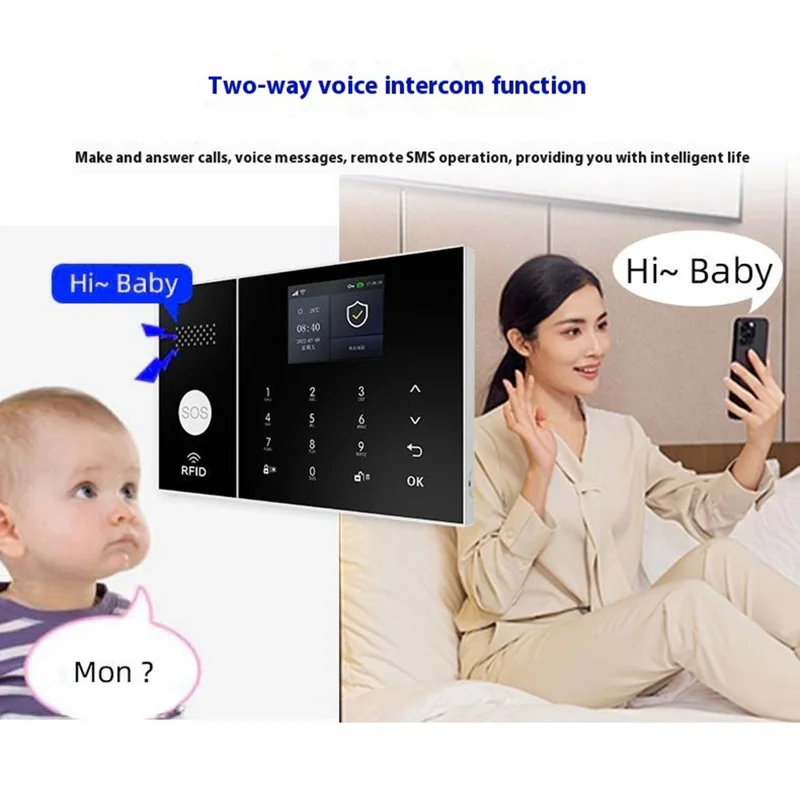 PG-108 Sistema de Alarme Inteligente para Segurança Residencial com Controle Remoto por Aplicativo, Versão WiFi + 4G - Plugue EU