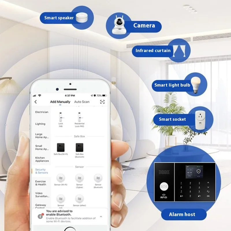 PG-108 Sistema de Alarme Inteligente para Segurança Residencial com Controle Remoto por Aplicativo, Versão WiFi + 4G - Plugue EU