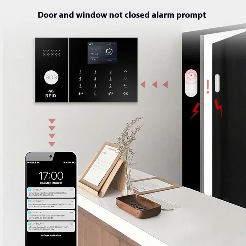 PG-108 Sistema de Alarme Inteligente para Segurança Residencial com Controle Remoto por Aplicativo, Versão WiFi + 4G - Plugue EU