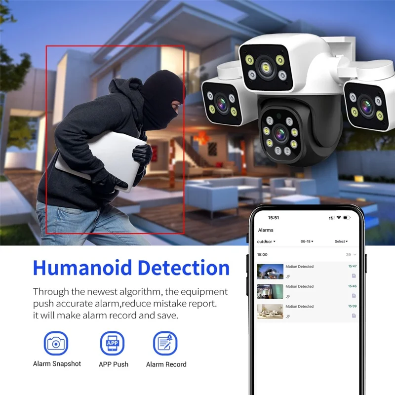 ESCAM PT223 Cámara de Seguridad Exterior con 3 x 4MP, WiFi, Detección de Movimiento y Audio Bidireccional - Enchufe UE