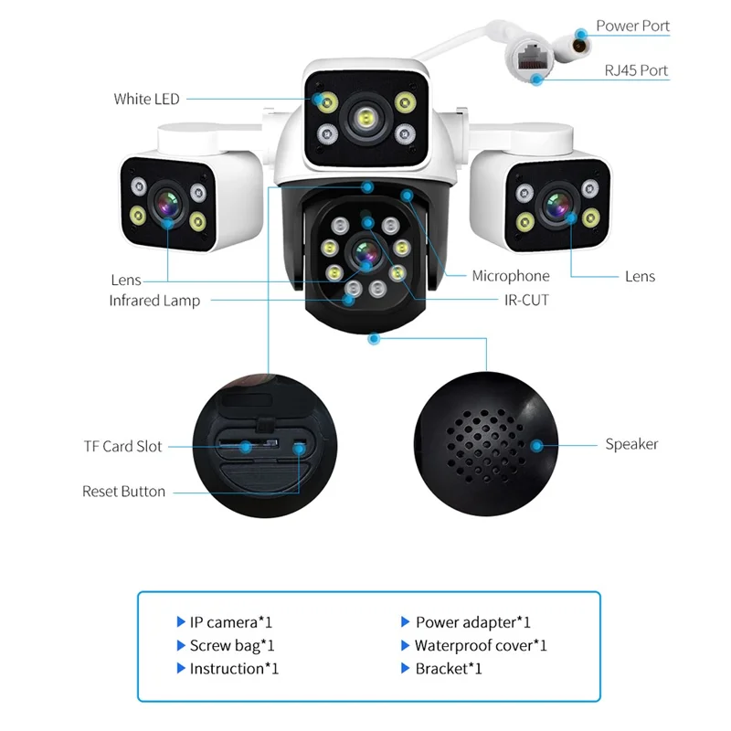ESCAM PT223 Cámara de Seguridad Exterior con 3 x 4MP, WiFi, Detección de Movimiento y Audio Bidireccional - Enchufe UE