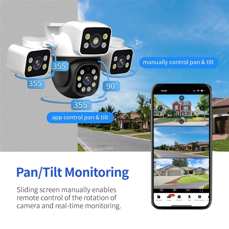 ESCAM PT223 Cámara de Seguridad Exterior con 3 x 4MP, WiFi, Detección de Movimiento y Audio Bidireccional - Enchufe UE