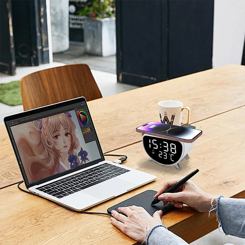 Chargeur de bureau intelligent 5 en 1 15W avec caméra cachée HD et caméra de sécurité WiFi sans fil - Noir