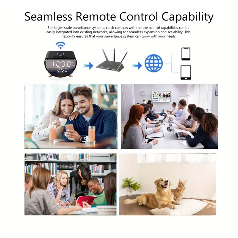 Chargeur de bureau intelligent 5 en 1 15W avec caméra cachée HD et caméra de sécurité WiFi sans fil - Noir