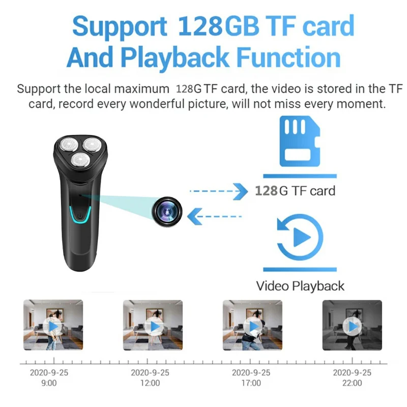 Rasoio Multifunzionale con Telecamera Spia per Sorveglianza Domestica Telecamera HD 1080P WiFi