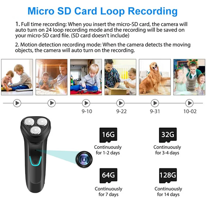 Rasoio Multifunzionale con Telecamera Spia per Sorveglianza Domestica Telecamera HD 1080P WiFi