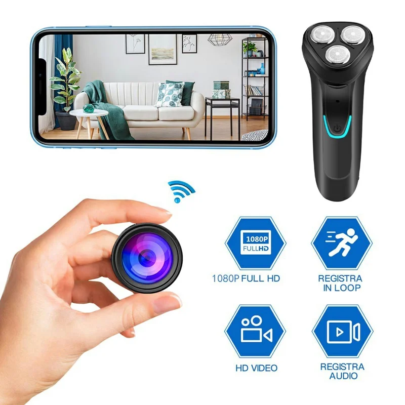 Rasoio Multifunzionale con Telecamera Spia per Sorveglianza Domestica Telecamera HD 1080P WiFi