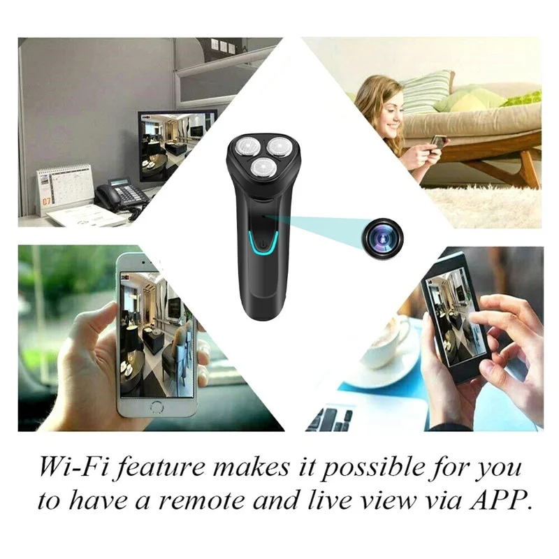 Rasoio Multifunzionale con Telecamera Spia per Sorveglianza Domestica Telecamera HD 1080P WiFi