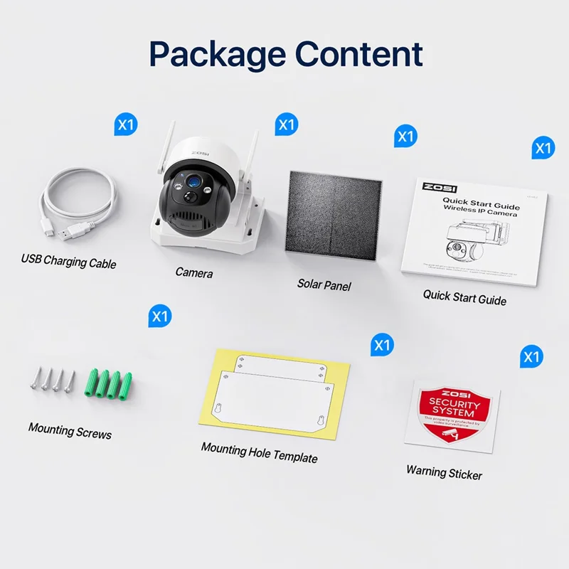 ZOSI C291 4MP 2,5K WiFi Caméra de Sécurité Solaire avec Détection Intelligente PIR, Vision Nocturne, Caméra Extérieure sans Fil PTZ, Sans Carte Mémoire