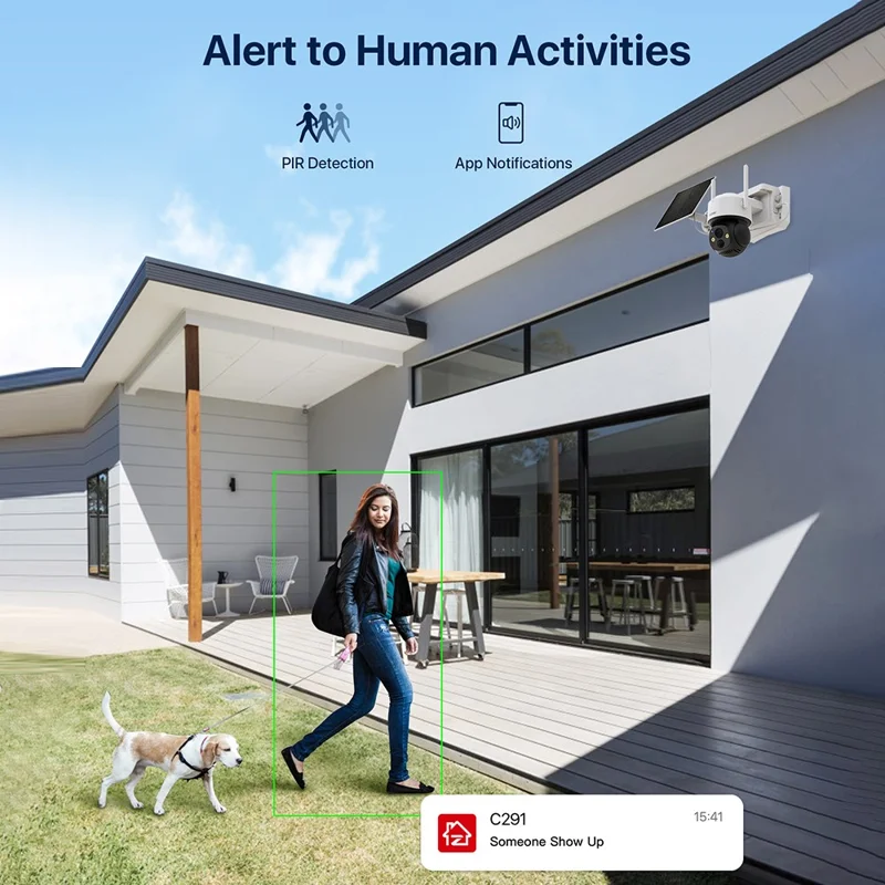 ZOSI C291 4MP 2,5K WiFi Caméra de Sécurité Solaire avec Détection Intelligente PIR, Vision Nocturne, Caméra Extérieure sans Fil PTZ, Sans Carte Mémoire