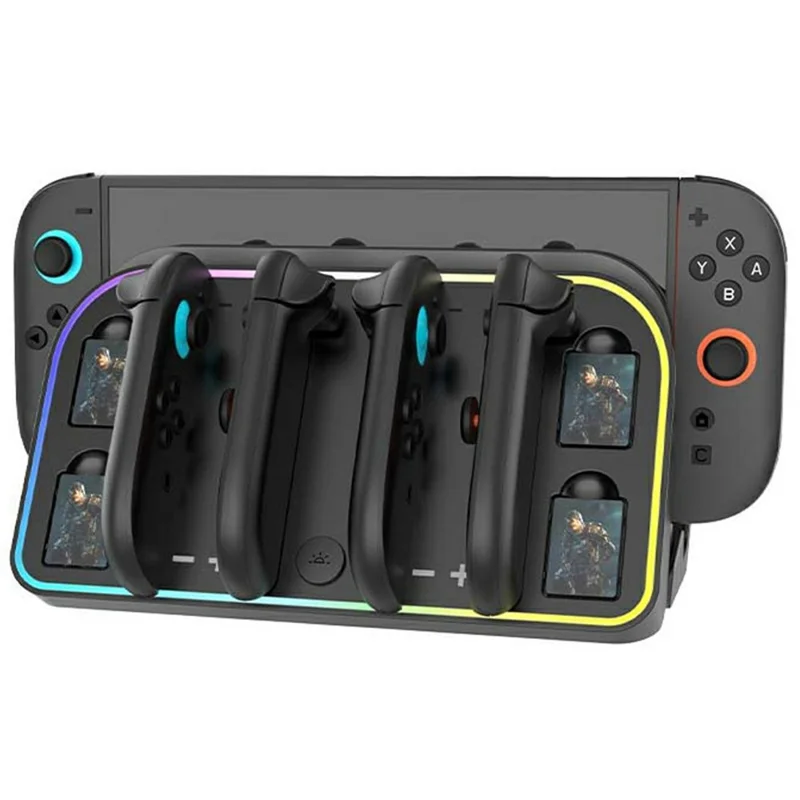 For Nintendo Switch 2 Wall Mounted Bracket Joycon Charging Dock with RGB Light Game Card Storage Stand