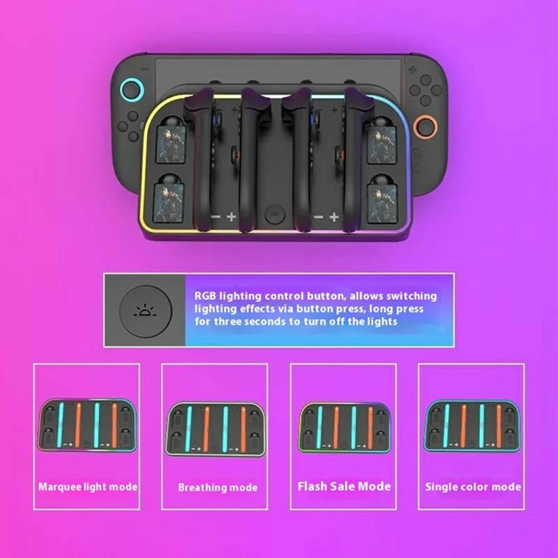 For Nintendo Switch 2 Wall Mounted Bracket Joycon Charging Dock with RGB Light Game Card Storage Stand