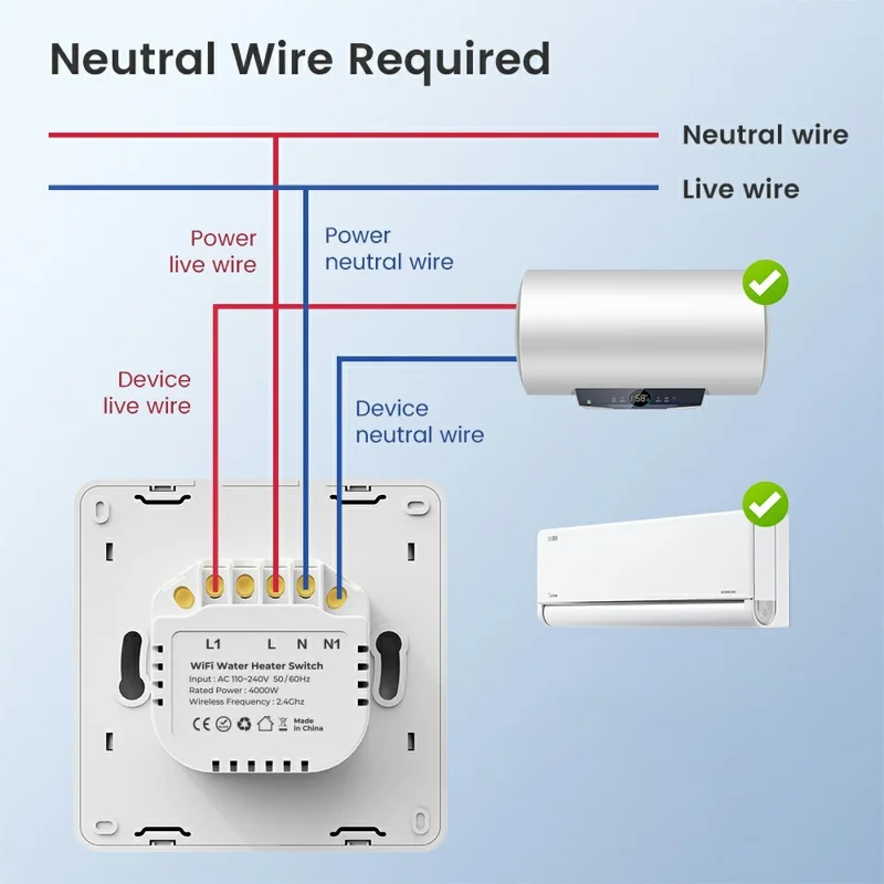 KG128 4000W WiFi Smart Timer Switch for Water Heater Power Monitor Work with Alexa Google Assistant, EU Plug - White