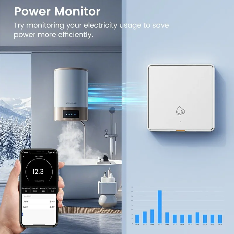 KG128 4000W WiFi Smart Timer Switch for Water Heater Power Monitor Work with Alexa Google Assistant, EU Plug - White