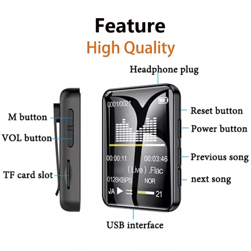 MROBO A7 16GB Memory MP3 MP4 Player 2.0 Inch Screen Portable Bluetooth-Compatible Mini Music Player