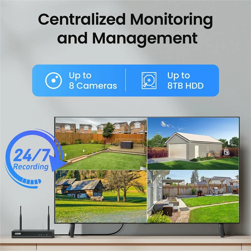 ZOSI 2K C302 WiFi 6 Security Camera System AI Human Detection Two Way Audio 4Pcs 3MP Camera 4K 8CH NVR with 1TB HDD - US Plug