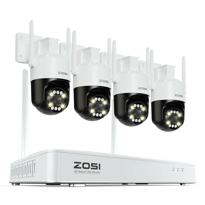 ZOSI C296 3K 5MP WiFi 6 Système de Caméras de Sécurité avec Détection Humaine et Véhicule - 4 Caméras Pivotantes, NVR 8CH 4K avec Disque Dur de 1 To - Prise US
