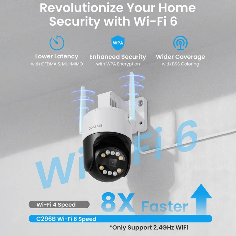 ZOSI C296 Système de caméras de sécurité domestiques 4K 8MP WiFi 6 avec enregistrement 24/7, 4 caméras orientables, NVR 8 canaux avec disque dur de 1 To - Prise US