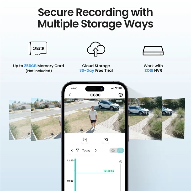 ZOSI C680 Câmera de Janela 2K Visão Noturna Colorida 3MP WiFi 2,4/5GHz Detecção de Pessoas e Veículos por IA Câmera de Segurança - Plug dos EUA