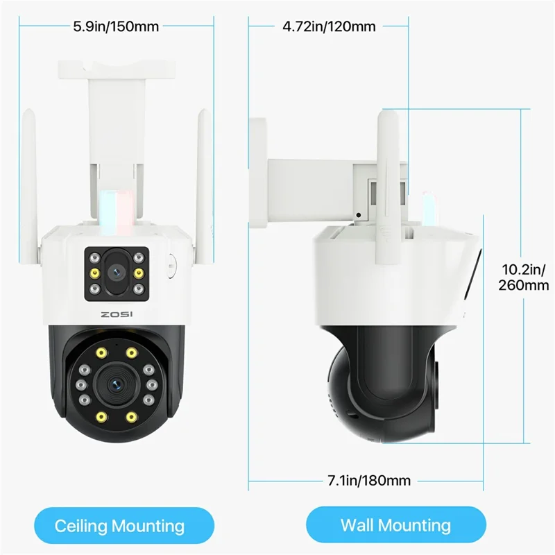 ZOSI C298 SE 4MP Dual Lens WiFi Camera AI Human  /  Vehicle Detection Two Way Audio Outdoor Security Cam - US Plug