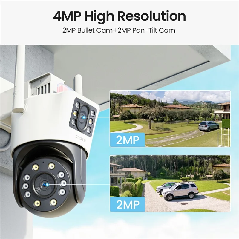 ZOSI C298 SE 4MP Dual Lens WiFi Camera AI Human  /  Vehicle Detection Two Way Audio Outdoor Security Cam - US Plug