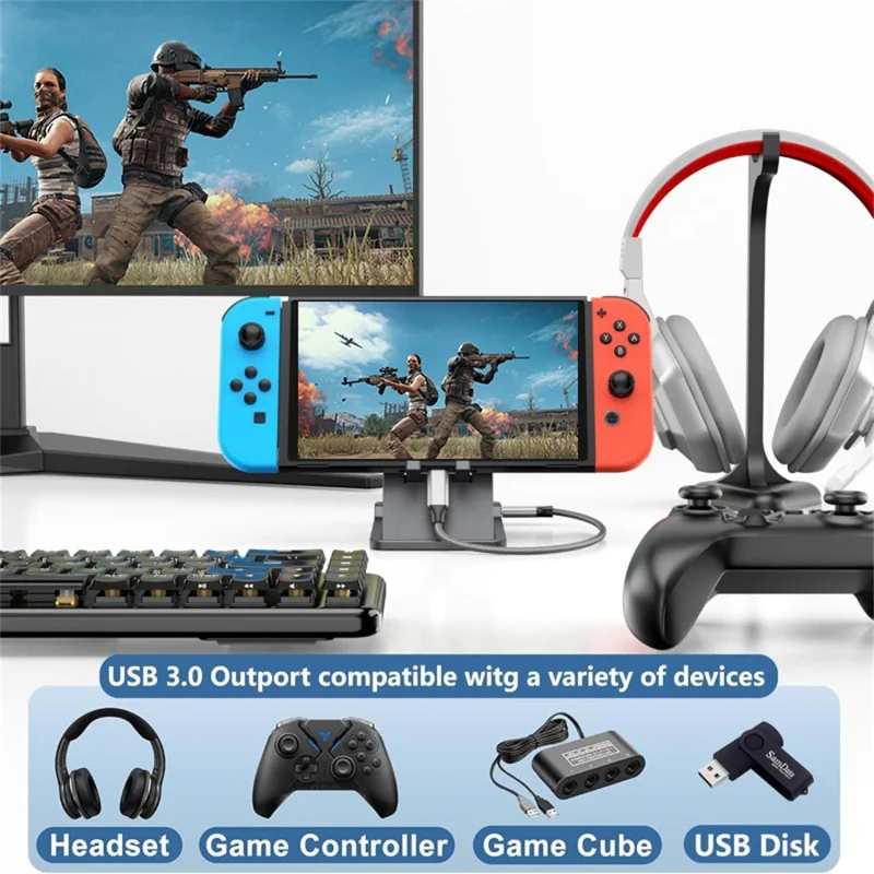 For Nintendo Switch 2  /  Switch  /  Switch OLED Dock HDMI Video Converter 3-in-1 Expansion Hub