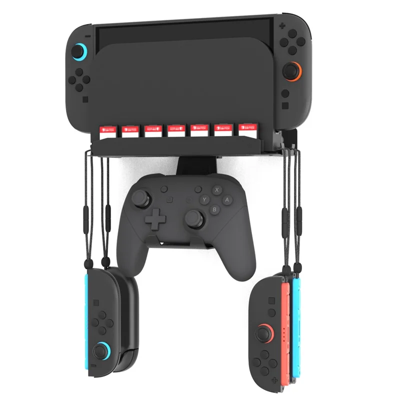 For Nintendo Switch / Switch 2 / Switch OLED Wall Mount Bracket Game Console Holder with Game Card Slots / Controller Hook
