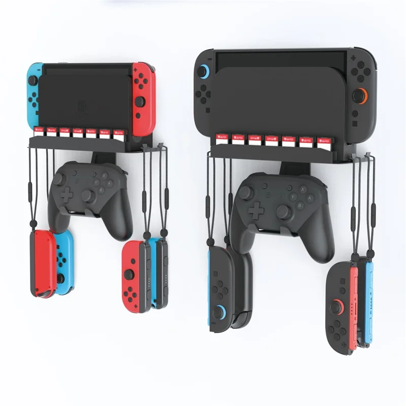 For Nintendo Switch / Switch 2 / Switch OLED Wall Mount Bracket Game Console Holder with Game Card Slots / Controller Hook