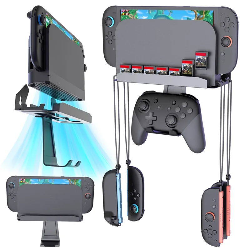 For Nintendo Switch / Switch 2 / Switch OLED Wall Mount Bracket Game Console Holder with Game Card Slots / Controller Hook