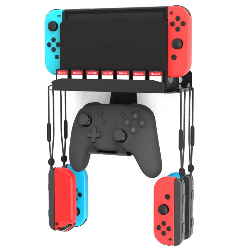For Nintendo Switch / Switch 2 / Switch OLED Wall Mount Bracket Game Console Holder with Game Card Slots / Controller Hook