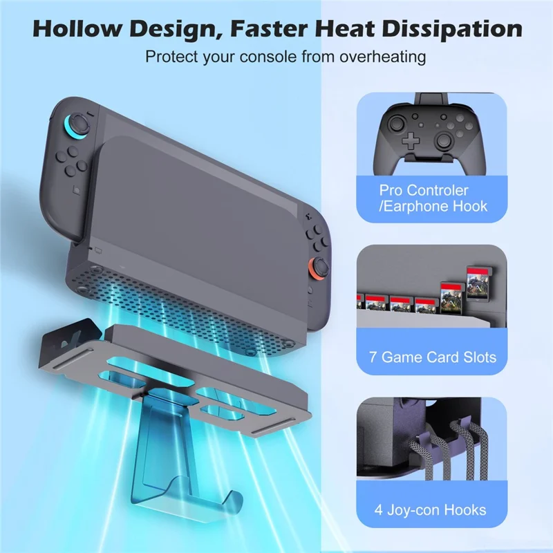 For Nintendo Switch / Switch 2 / Switch OLED Wall Mount Bracket Game Console Holder with Game Card Slots / Controller Hook