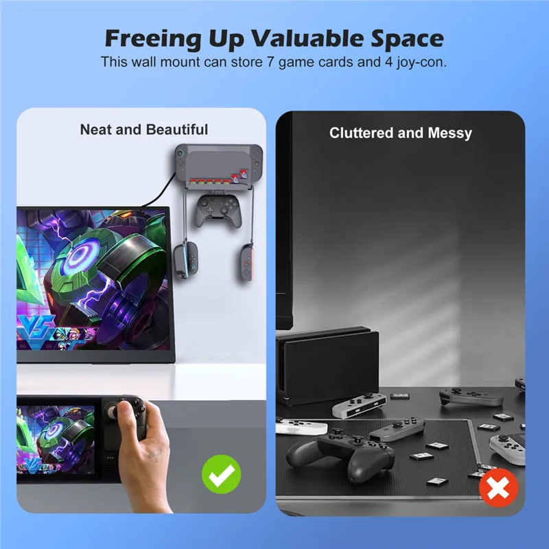 For Nintendo Switch / Switch 2 / Switch OLED Wall Mount Bracket Game Console Holder with Game Card Slots / Controller Hook