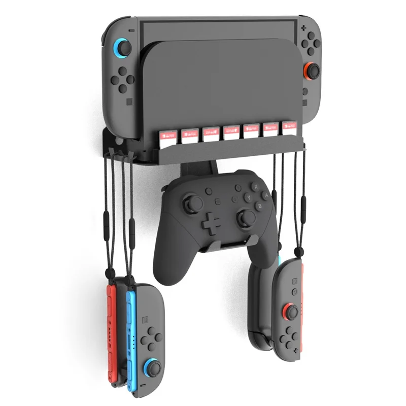 For Nintendo Switch / Switch 2 / Switch OLED Wall Mount Bracket Game Console Holder with Game Card Slots / Controller Hook