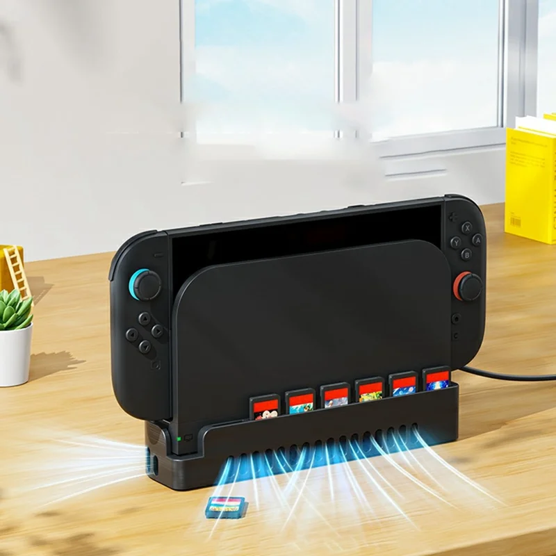 For Nintendo Switch 2 Gaming Console Cooling Stand Elevated Ventilation Dock Heat Dissipation Bracket - Black+Game Card Slot